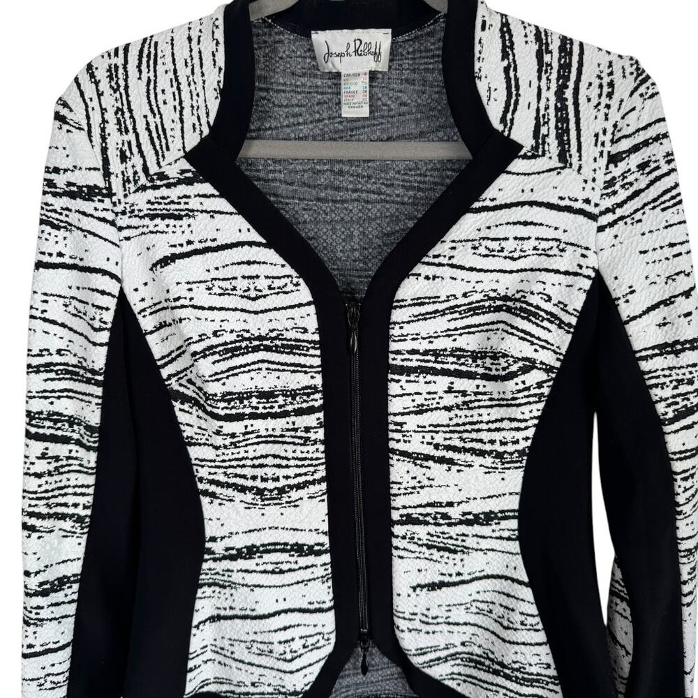 Vintage 1980 VTG Joseph Ribkoff Black White Colorblock Zip Front Jacket Size 8 - Picture 5 of 11